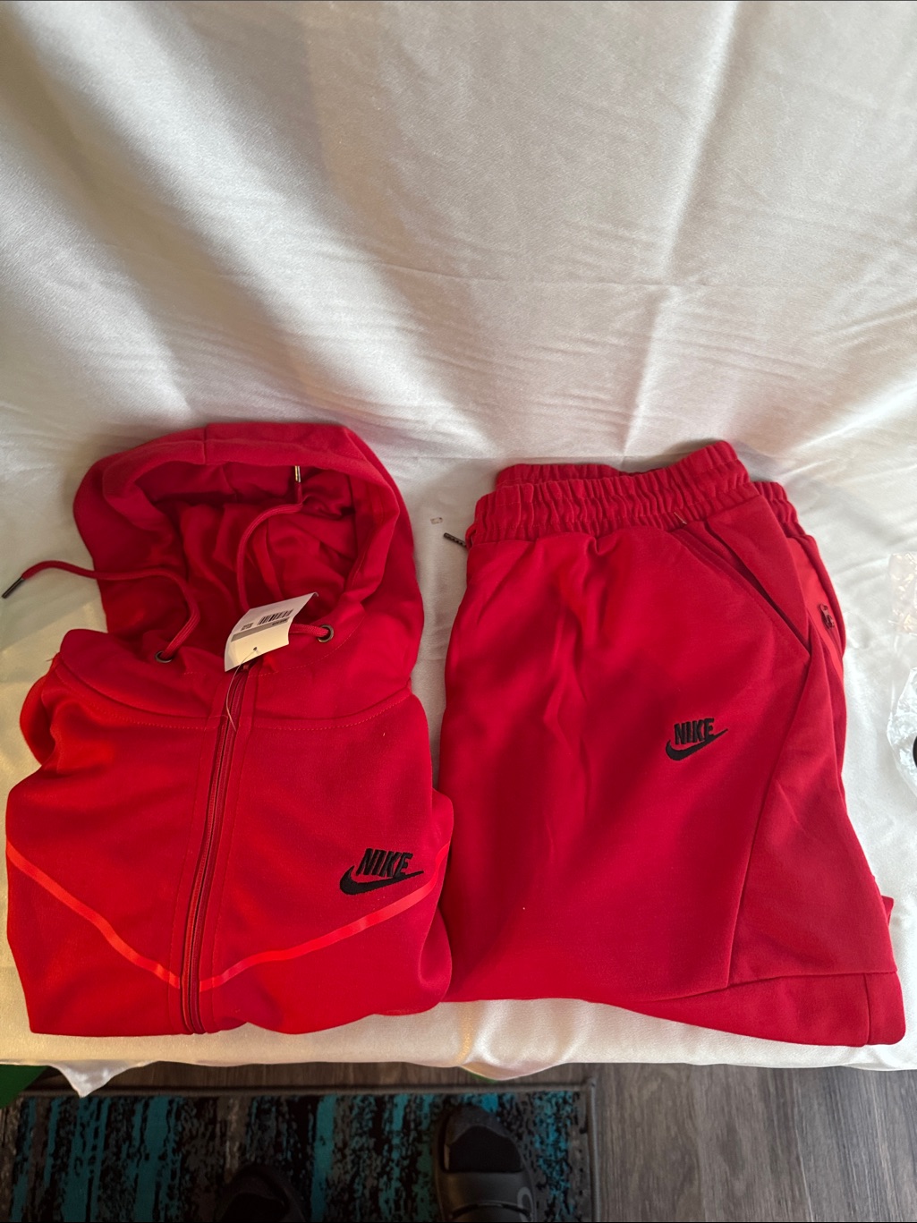New! Nike Tech Suit-Red Zip-Up Hoodie With Black Swoosh